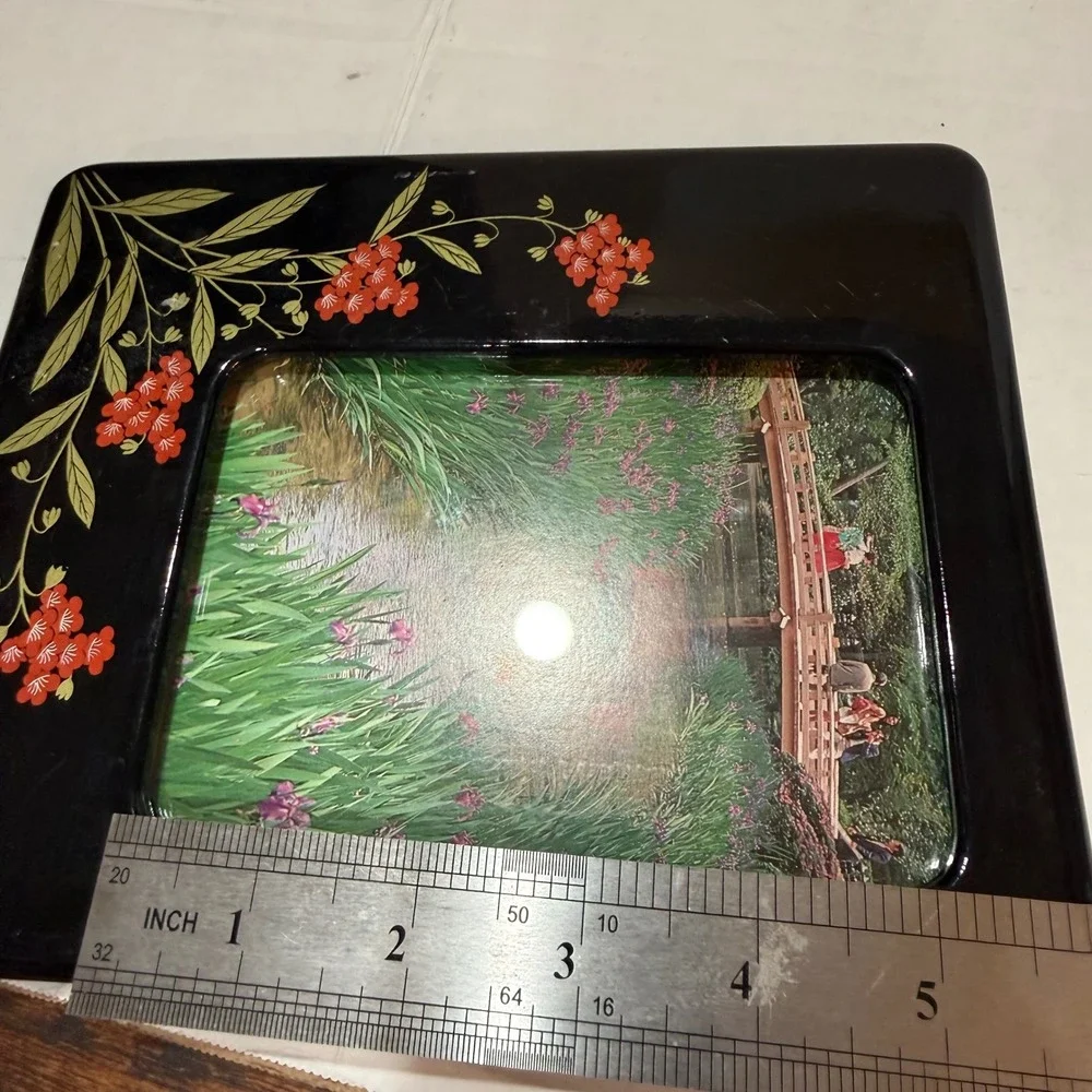 Vintage Made in Japan Black Lacquer Cherry Blossom Picture Frame Sakura Oriental